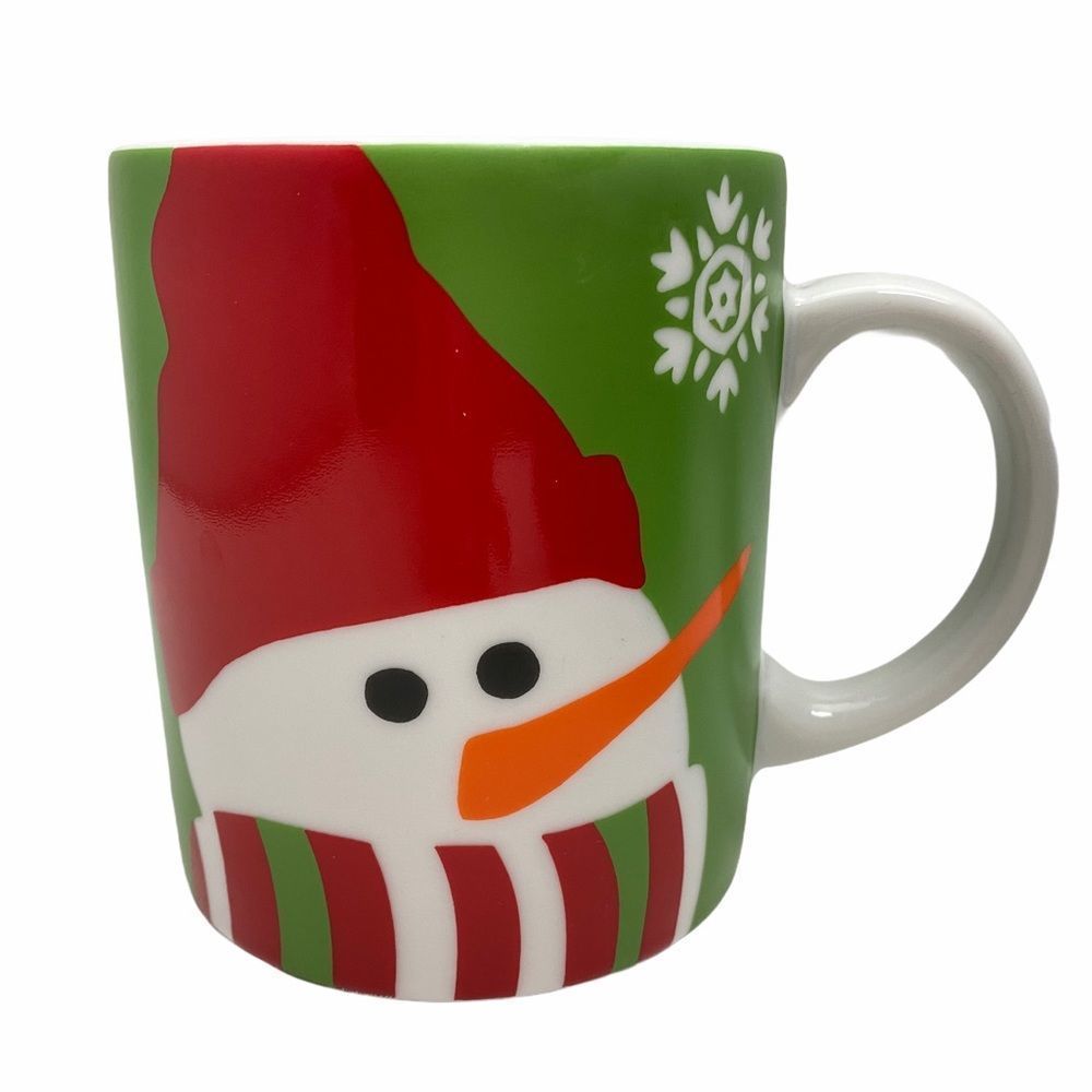 Crate & Barrel‎ Snowman Christmas Mug Red Green Holiday Warm Cozy